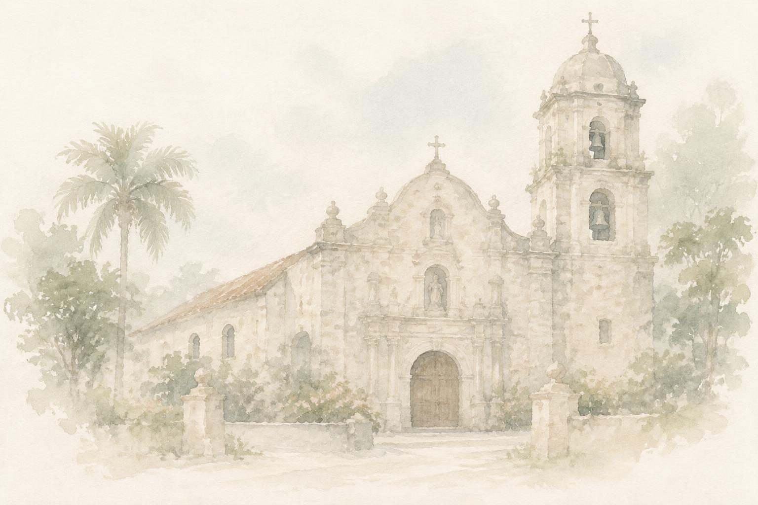 Soft watercolour of St. James the Great Parish